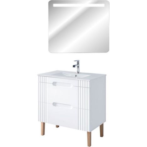 Meuble à poser avec vasque à encastrer 80 cm à poser + miroir LED Oceanie White - Livraison gratuite (1/5)