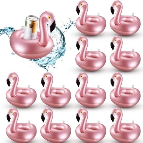 Lot de 12 porte-gobelets gonflables en forme de flamant rose, réutilisables et mignons, parfaits pour la piscine et les fêtes d'été. (1/5)