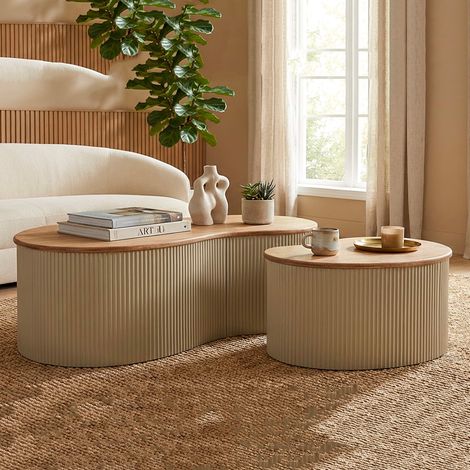 Couchtisch-Set Kashan, Set aus 2, Platte Braun, Gestell Metall, 37x58x92h cm, Braun Eiche (1/5)