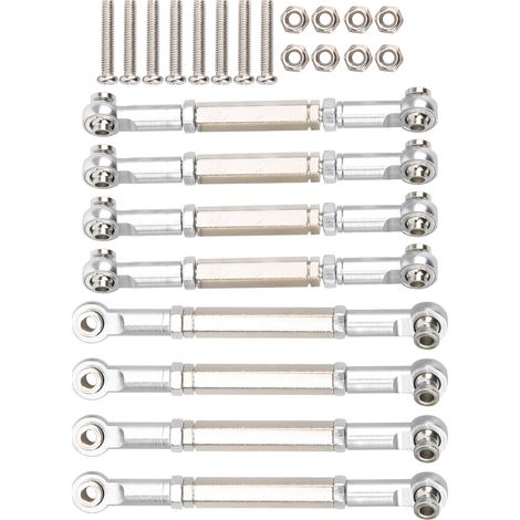 Lot de 8 biellettes de direction en métal (pièces détachées argentées) pour voitures RC WPL/MN/Feiyu 1/16 (1/5)