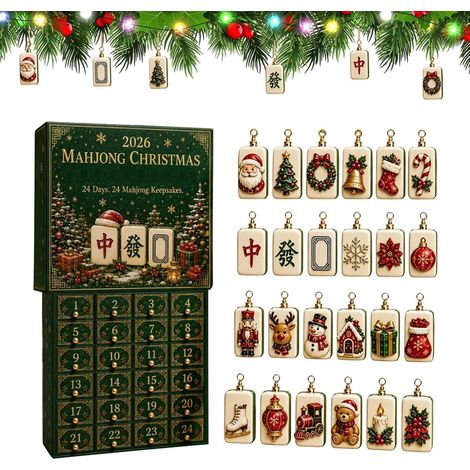 Calendrier de l'Avent 2026 Mahjong Christmas, 24 ornements en acrylique à suspendre, tuiles de mahjong (1/5)