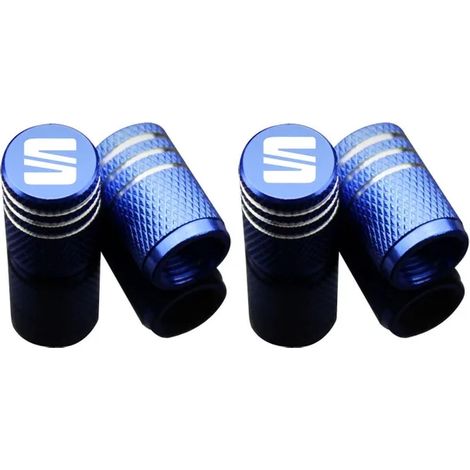 (Bleu) Lot de 4 bouchons de valve de pneu en métal pour voiture, compatibles avec Seat Leon 5f, Ibiza 6l, 6j, Leon 1p Cushion, Altea XL, Leon Mk3, Ibiza FR et Arona. (1/5)