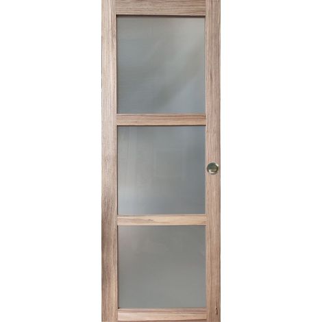 Porta scorrevole modello "Frake" Vetro 3 Piastrelle Depoli in Legno H204 x L73 + 2 conchiglie