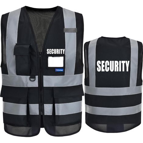 Warnweste Security mit Reflektoren für Brandschutzhelfer und Ordner, Schwarz, Größe L (1/5)