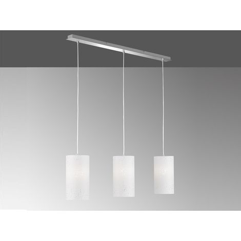 Pendelleuchte THOR 3 flammig mit Dekor Stoffschirmen Zylinder Weiß, Breite 110cm (1/5)