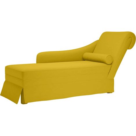 Chaiselongue mit Nackenrolle und Rechter Armlehne Gelb Samt (1/5)