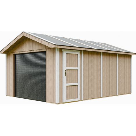 Garage Premium Qualität 17 m²- L378xB530 cm- Garage für Autos, Motorräder, Fahrräder, Gartengeräte - Konstruktion aus LP Smartside-Panels - Gartenhaus Timbela M991B-TERRA BROWN