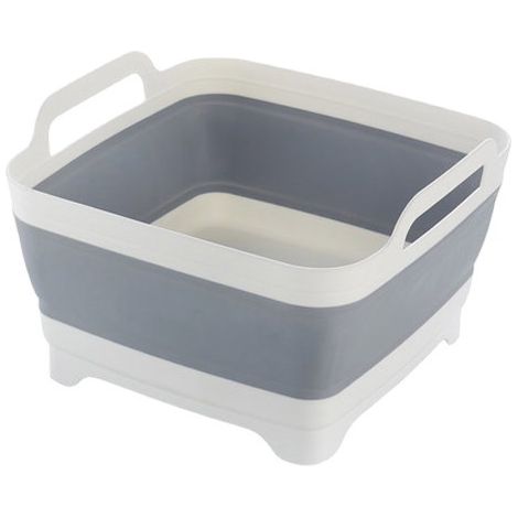 Foldable Basin with Drain Plug and Carry Handles for Home Camping Caravan Food Washing Clothes (2, White/Grey) (1/5)