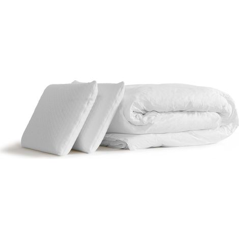 Pacchetto letto completo - Materasso 140x200cm + Box spring con doghe (kit) + 2 cuscini + Piumino - Actilatex Tech