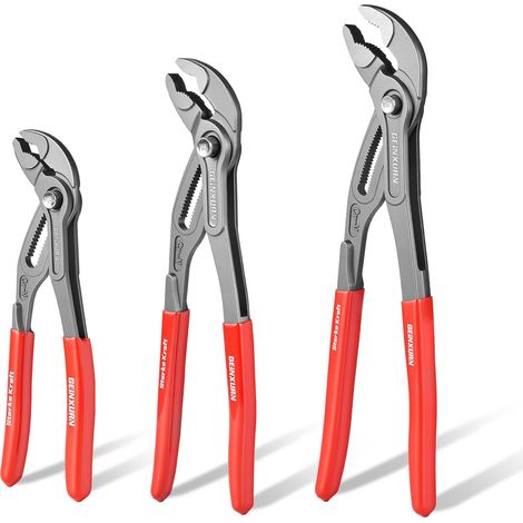 3 pièces Pince Multiprise Réglable 180/250/300 mm, Petite Pince Multiprise à Glissière Cannelée, Mâchoire V Dentée, Cr-V pour Fixations et Tuyaux (1/5)