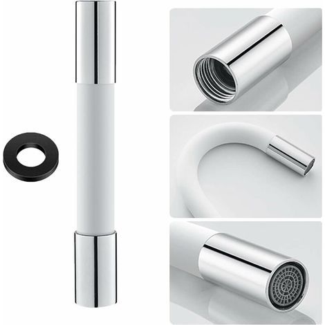 Tuyau d'extension de robinet de forme universelle avec bulleur de filtre (avec joint d'étanchéité) Rotation à 360°, 20cm Blanc (1/4)