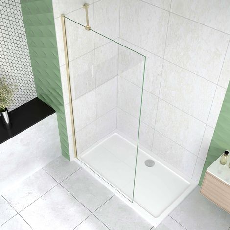 Box Doccia Walk In 60x200 cm Parete Fissa Vetro 8 mm Trasparente Anticalcare Oro Spazzolato Barra Stabilizzatrice 45 cm Snodabile