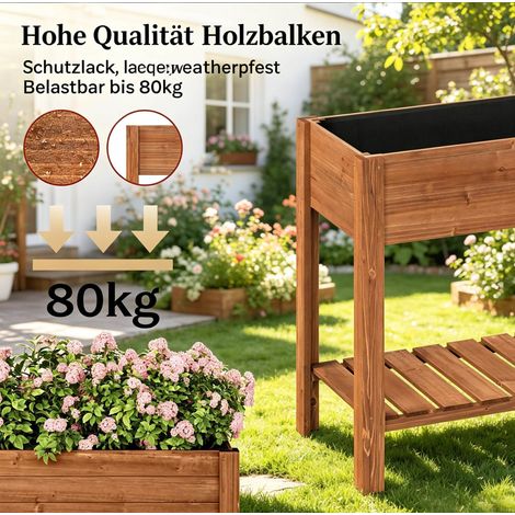 Bac à plantes surélevé en bois d'épicéa avec étagère de rangement 80 x 75 x 40 cm (1/5)