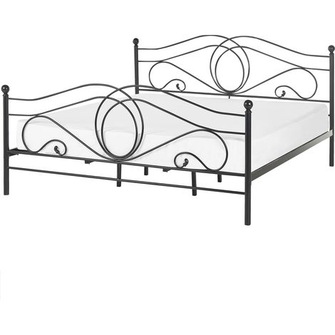 Cama de metal negra estructura somier de listones 180 x 200 cm cabecero romántico clásico boho Lyra (1/5)
