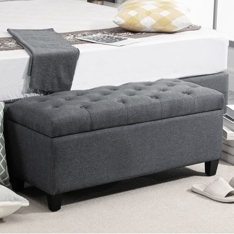 Banco con arcón de almacenaje 100 x 40 x 44 cm, asiento acolchado gris oscuro DESVIAE (1/5)