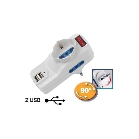 Spina elettrica adattatore tripla schuko 16A + 2 prese USB 2x1A
