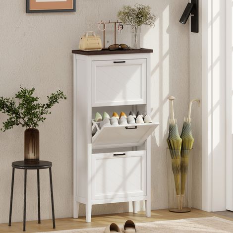 Meuble à chaussures 18 paires, armoire à chaussures étroite avec 3 tiroirs rabattables et étagères réglables, blanc (1/5)