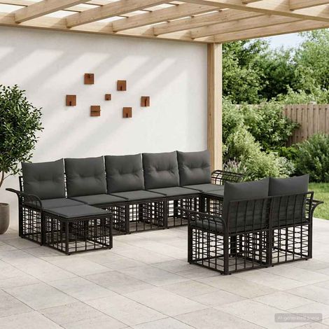 Conjunto de sofás de exterior 9 pcs Negro y Gris oscuro (1/5)