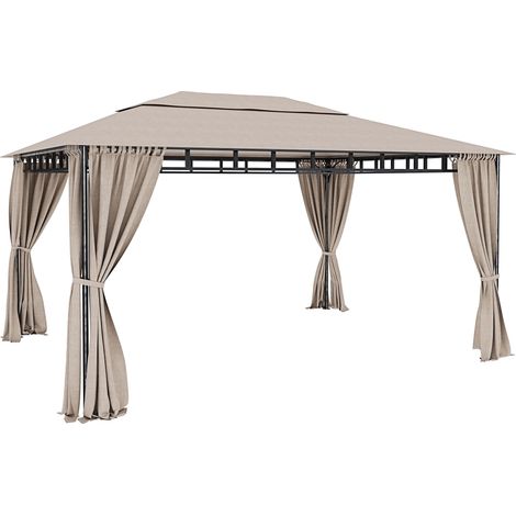 Gazebo Da Giardino 3 x 4 M Con Tende Laterali Richiudibili Struttura In Acciaio Robusto Copertura Impermeabile 180 g/m² Con 4 Teli Laterali Esterno Giardino Piscina Fiere Ombreggiante Privacy Ecrù (1/5)