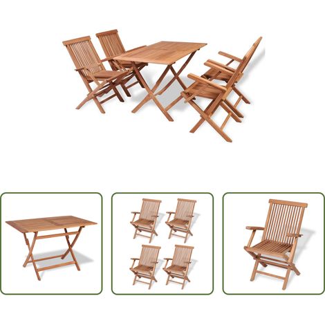 Meubles de camping - Ensemble à manger de jardin 5 pcs Bois de teck massif (1/5)