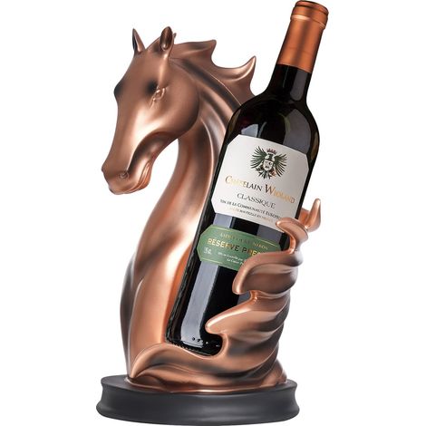 Porte-bouteille de vin - Étagère à vin - Plateau de table - Statue de cheval - Pour la maison, la cuisine, la cave à vin - Rangement décoratif - Sculpture de cheval - Cadeau (couleur cuivrée) (1/5)