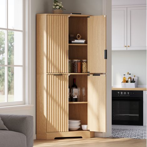 Eckschrank 60 x 60 x 172 cm aus MDF, Natur, 4 Türen, platzsparend für Küche – MEUBLIV (1/5)
