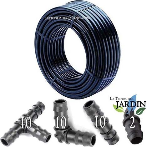 Suinga – Tuyau d'alimentation pour arrosage enterré 16 mm 2,5 bar 100 m – 10 tés, 10 coudes, 10 maillons, 2 bouchons – Résistant aux sols agressifs