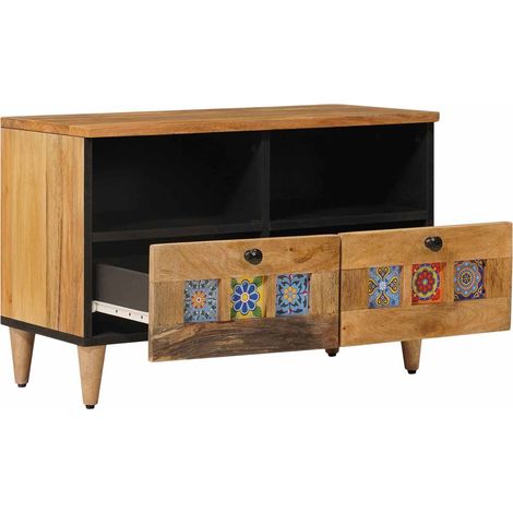 Meuble TV Banc TV Meuble de rangement - Naturel 70 x 33 x 46 cm Bois de mangue massif fr2536 - Maison La Vie (1/5)
