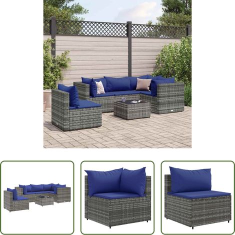 vidaXL Rattanmöbel - 6-tlg. Garten-Lounge-Set mit Kissen Grau Poly Rattan (1/5)