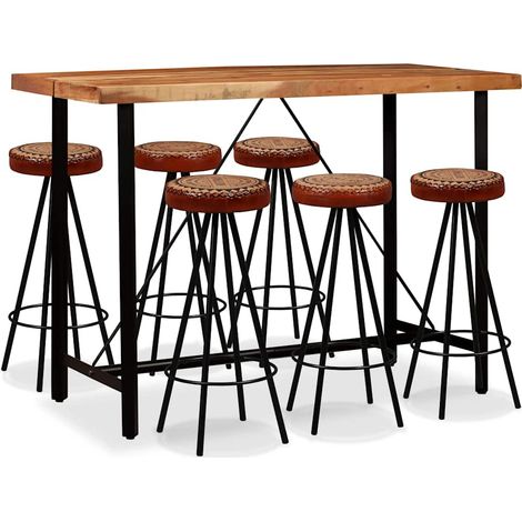 Bar-Set 7-tlg. Akazie Massivholz, Echtleder und Canvas