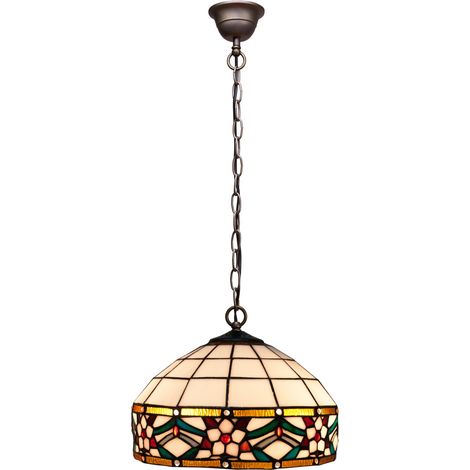 Lampe à suspension avec chaîne et abat-jour Tiffany diamètre 30 cm Série Museum
