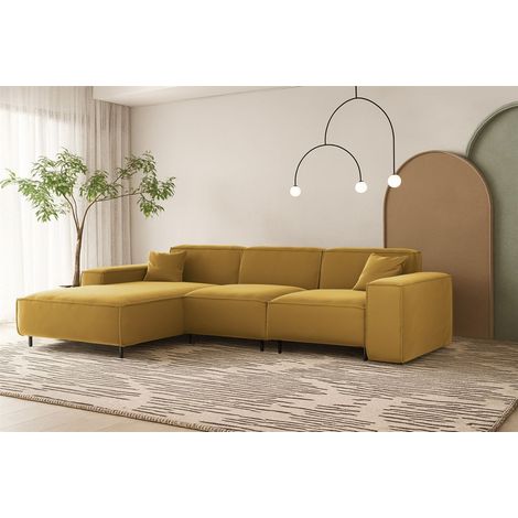 Ecksofa Designersofa GLORIA in Stoff Tiffani Honiggelb Ottomane Links