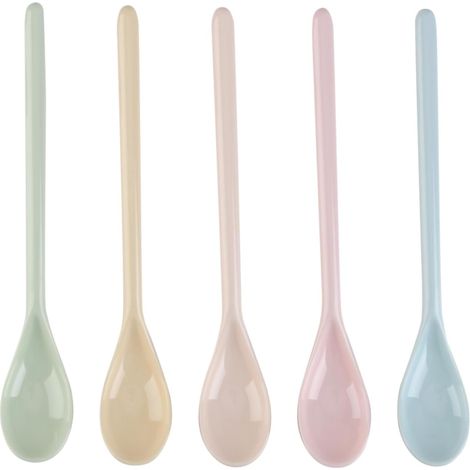 Plastiklöffel, bunte, wiederverwendbare, tropffreie Rührlöffel mit langem Griff für Kaffee, Desserts, Reis, Getränke, Eier, Eiscreme, Marmelade, Honig, Haushalt/Geschäft (5) (1/5)