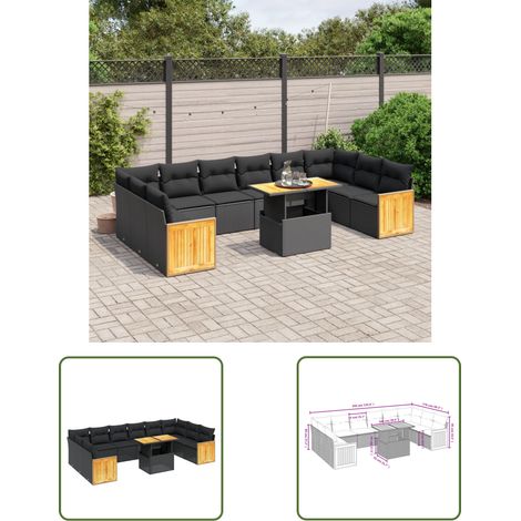 The Living Store 11-tlg. Garten-Sofagarnitur mit Kissen Schwarz Poly Rattan - Gartensorte - Esszimmergarnitur - Lounge Möbel - Outdoor Furniture - Gartenmöbelset (1/3)