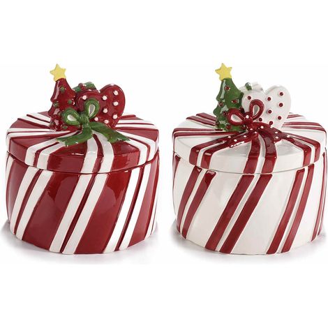 Barattoli natalizi / biscottiera / contenitore per alimenti / barattolo portadolci in ceramica con albero di Natale, set da 2 pezzi, Ø 16,5 cm x 18 H