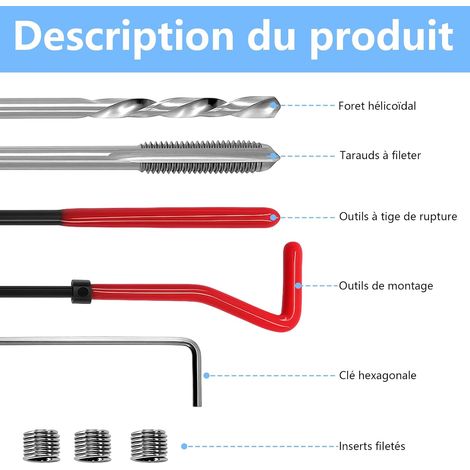 Kit di riparazione filettature M6 da 30 pezzi Strumento di inserimento filettatura metrica + chiave inglese + cacciavite HSS + maschio filettato M6 (1/4)
