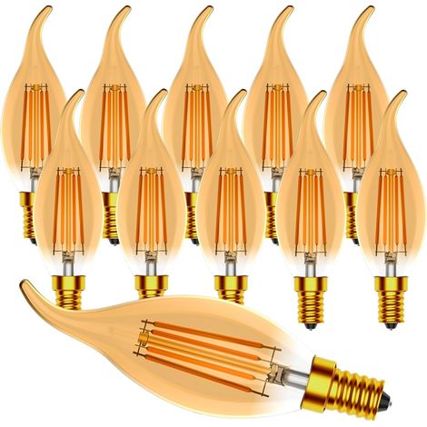 Ampoule Flamme E14,4W Dimmable Ampoule Vintage LED,C35 Forme de Bougie Vintage,Filament LED Blanc Chaud 2700K,Haute Luminosité 400LM,Ambre,10 Pièces [Classe énergétique E] (1/5)