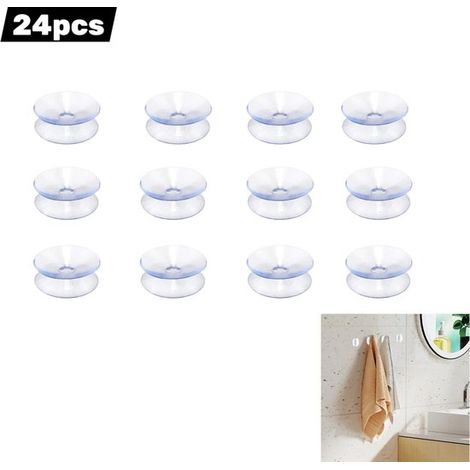 24 pièces - Ventouses double face, ventouses pour aquarium, adaptées aux panneaux de verre, fenêtres, salles de bains, miroirs et aquariums, 4 cm (transparentes)