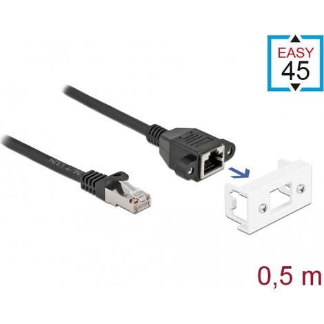 Delock Cable de extensiÃ³n de red para el mÃ³dulo Easy 45 S/FTP RJ45 macho a RJ45 hembra Cat.6A 50 cm negro