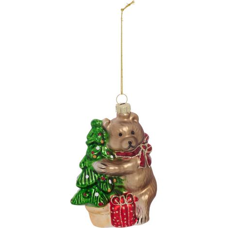 Tannenbaum-Anhänger „Bärchen“ mit Tannenbaum-Motiv aus Glas, 11 cm - Feeric lights & christmas (1/2)