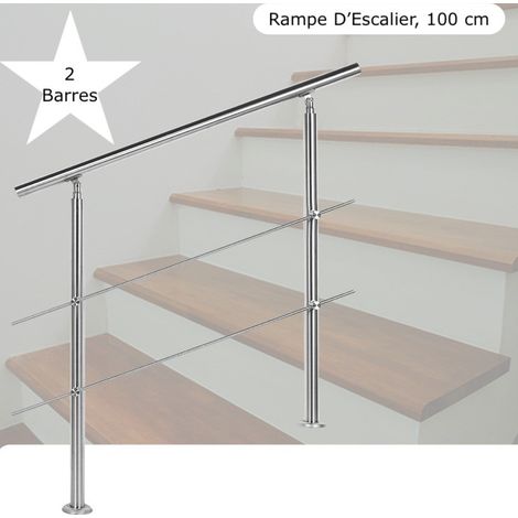Rampe D'Escalier Sur Pied, 100 cm, En Acier Inoxydable, 2 Barres (1/5)