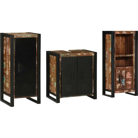 Juego de muebles de baño 3 pcs Madera reciclada maciza