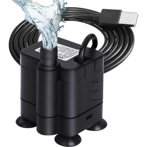 Pompe à eau submersible, 180 L/h, pompe d'aquarium USB réglable, ultra-silencieuse, pompe d'aspiration de fond pour animaux, aquarium, statues et hyd