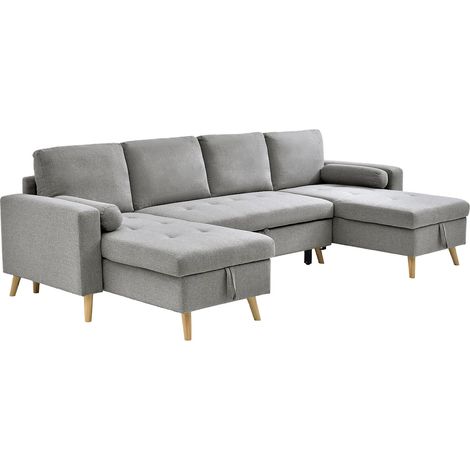 Divano letto angolare panoramico in Tessuto Grigio chiaro - KORI (1/5)