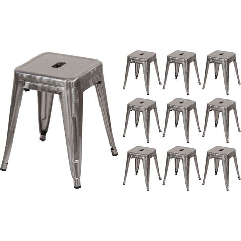 10er-Pack stapelbare, niedrige Industriehocker aus Stahl, 38 x 38 x 46 cm, Thinia Home