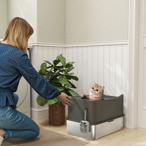Stainless Steel Cat Litter Box with 65L Capacity, Easy Clean Design, Quick Assembly, Ideal for Cats Up to 9kg, Odor Control Included