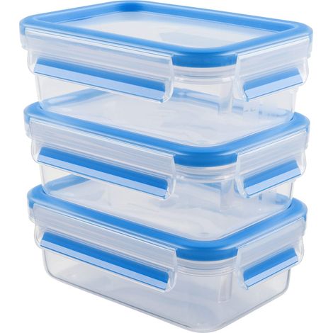 Emsa N10312 Clip & Close Set di contenitori salvafreschezza, Trasparente/Blu, 3x0,55 L, 3 unità (1/5)