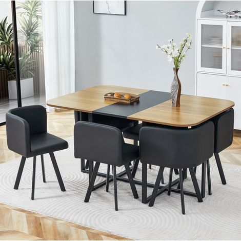 Set tavolo e sedie estensibile per 4-6 persone in MDF e metallo nero OKMYHOME (1/5)