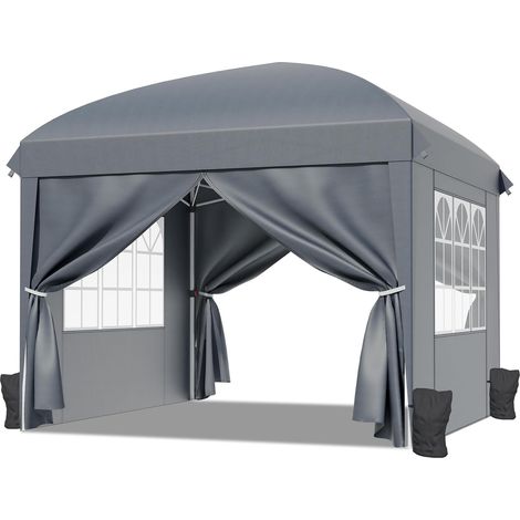 Tonnelle 3 x 3 cm avec parois latérales, pliable, pop-up, étanche, stable, avec sacs de sable, tente de fête, protection solaire, gris foncé (1/5)