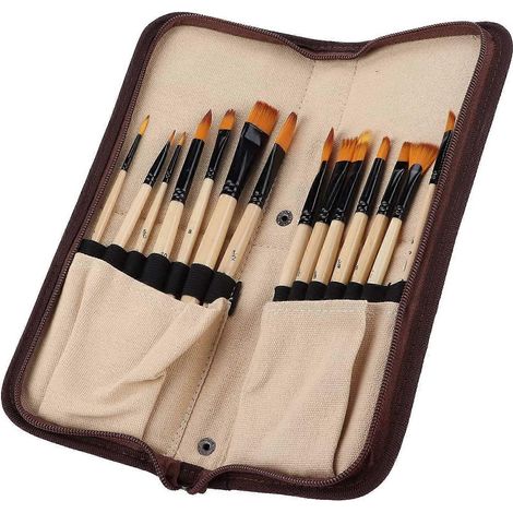 Ensemble de 14 pinceaux à huile pour peinture professionnellecomprenant des pinceaux pour aquarellegouache et acryliquecouleur abricot. (1/5)